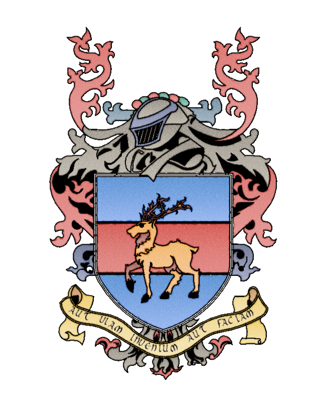 Standard for the Company of the Burning Stag:  A fiery stag on a field of red and blue.  Their Motto: Aut Viam Invenium Aut Faciam.