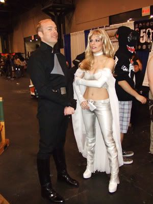 Check out that Emma Frost costume I don't know who the guy is