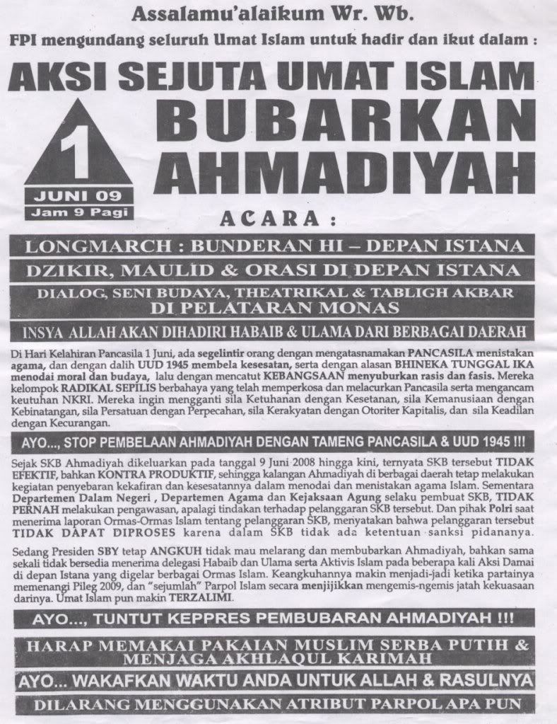 Famlet Aksi Sejuta Umat Bubarkan Ahmadiyah 1 Juni 2009
