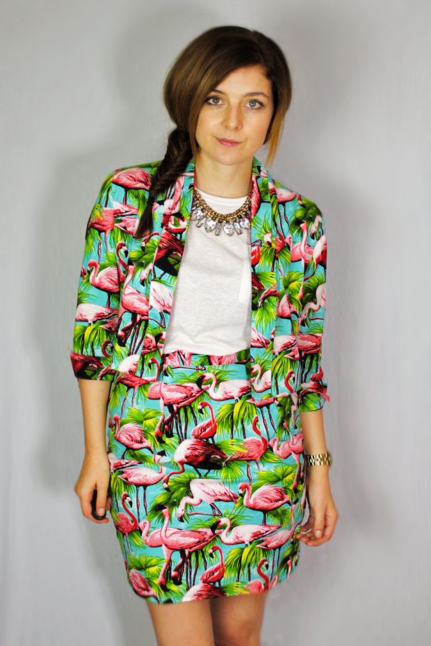 By Hand London flamingo Victoria blazer and Charlotte skirt
