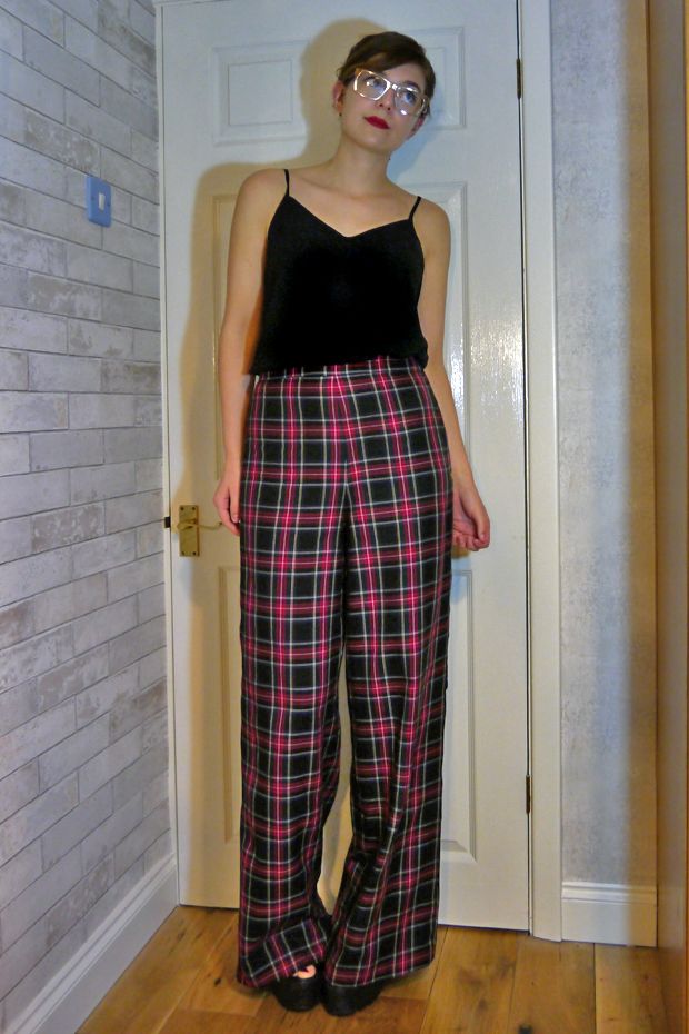 DIY Black Stewart tartan trousers By Hand London Holly jumpsuit pattern