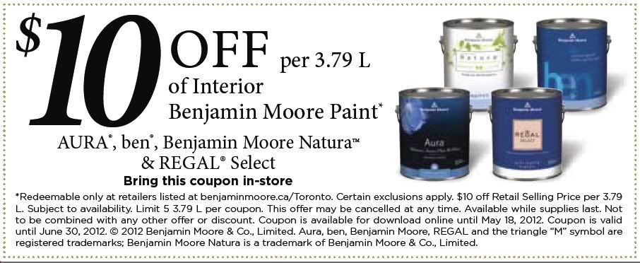 UPDATED: Benjamin Moore $10 off 3 79L can of paint printable coupon