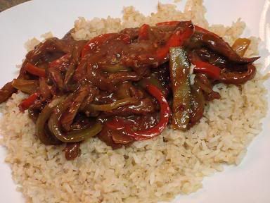 pepper steak on brown rice