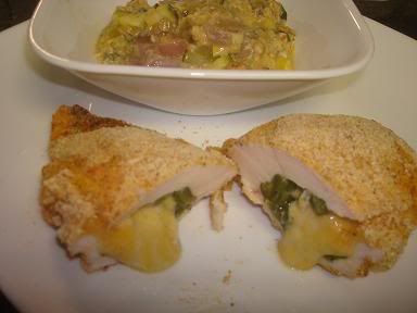 cornmeal crusted chicken with poblano and cheddar