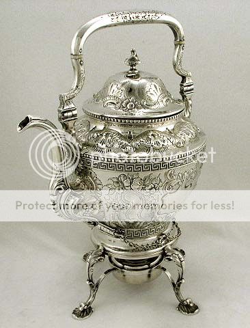 William Gale Coin Silver Kettle on Stand 1850 Family Crest 64oz  