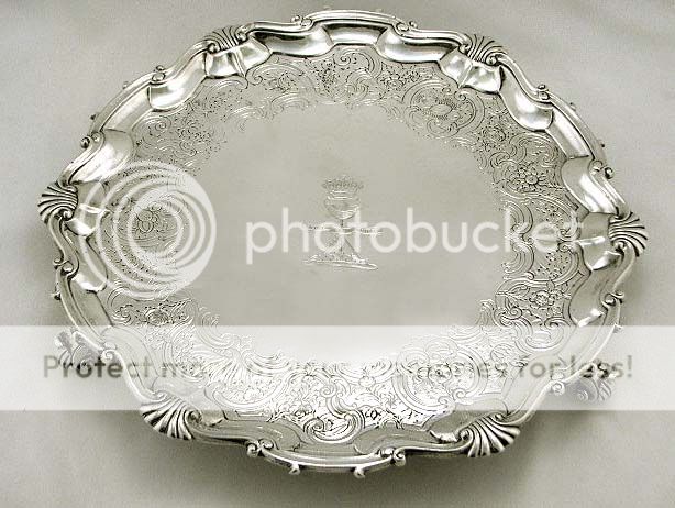 English Sterling Silver Compton Family Salver 1752 James Wilkes Crest