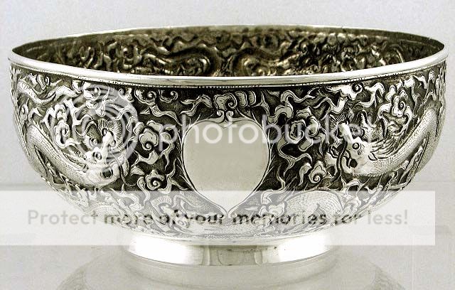 Chinese Coin Silver Dragon in Flames Bowl c1890 Lucknow India Rare 