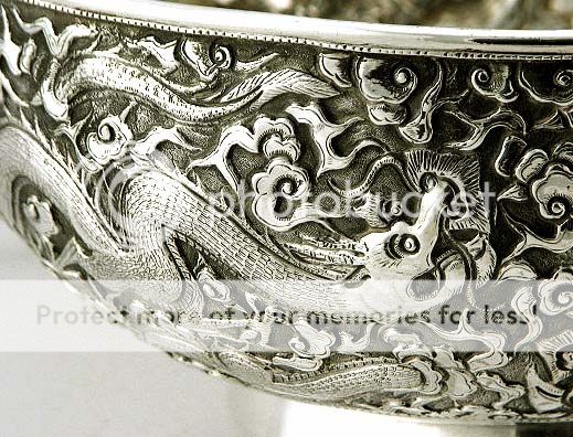 Chinese Coin Silver Dragon in Flames Bowl c1890 Lucknow India Rare 