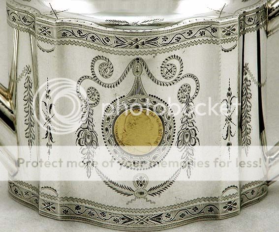 English Sterling Silver Geo III Gold Coin Inset Teapot 1786 Unique 