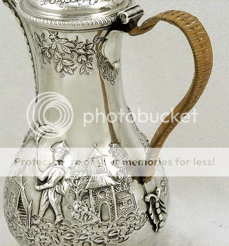 Chinese English Sterling Silver George III Coffee Pot 1770 Family 