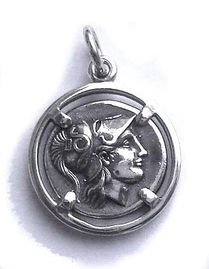 Athena goddess. Silver coin pendant
