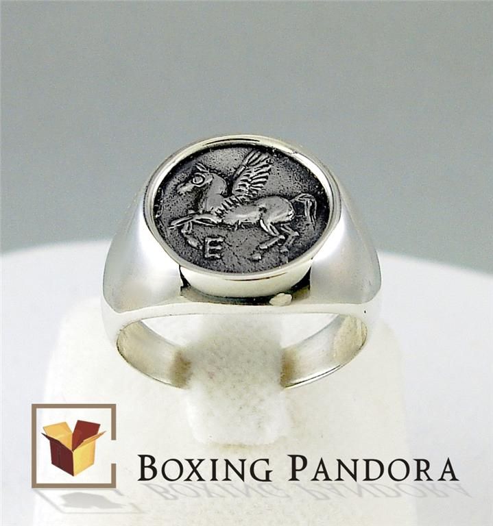 Pegasus flying, Pegasi, silver chevalier rings, ancient greek jewelry, greek coin