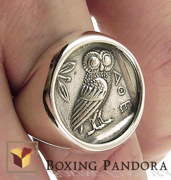 ancient greek coin ring jewelry, the owl of goddess athena