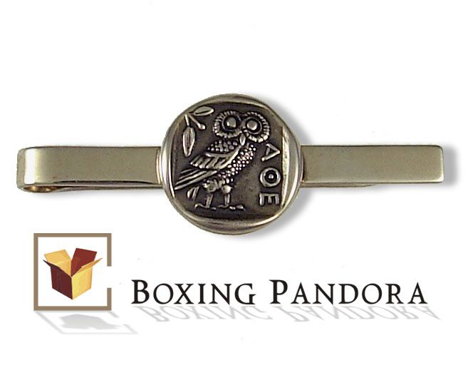 sterling silver tie bar, tie-pin, men's gifts, ancient greek coins, owl of wisdom, symbol of goddess Athena