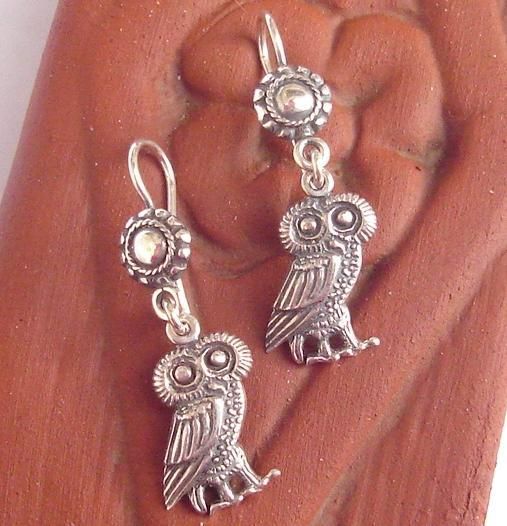 Owl of wisdom ancient Greek earrings