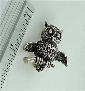 silver owl pin, owl collectors brooch
