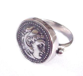 Alexander th Great band ring, sterling silver, ancient greek rings, ancient coins, jewelry from Greece,