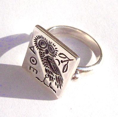 wisdom owl band ring, sterling silver greek jewellery, ancient greece