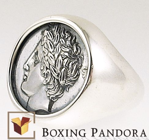 chevalier coin ring, sterling silver jewels, ancien greek jewellery, god Apollo