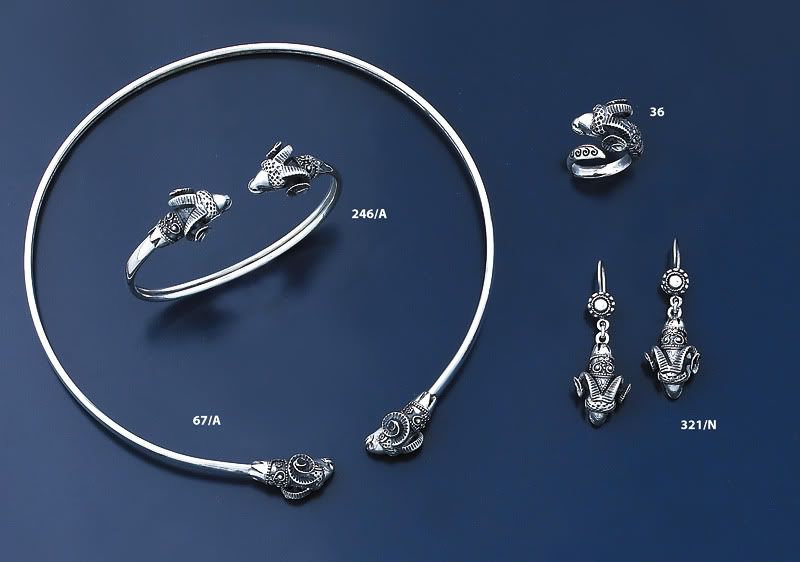 hand made greek jewellery,animal torc collar set,solid silver, ram earings, ram necklace, ram ring